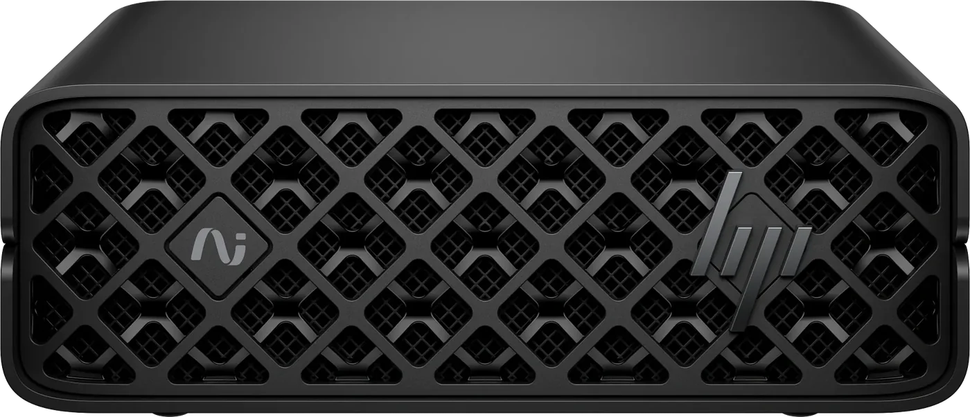HP ZGX Nano G1n AI Station: silbergraues Kompaktgehäuse, Frontansicht