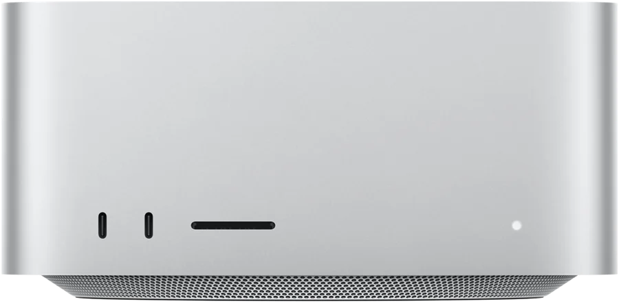 Apple Mac Studio: silbernes Aluminiumgehaeuse, Frontansicht