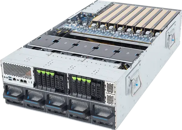 GIGABYTE XL44-SX2-AAS1 - 4U NVIDIA MGX Server mit 8× RTX PRO 6000 Blackwell, Frontansicht schräg