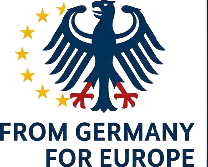 Siegel From Germany for Europe mit Bundesadler und EU-Sternen
