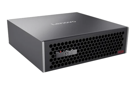 Lenovo ThinkStation PGX, graues Kompaktgehäuse mit Wabenfront