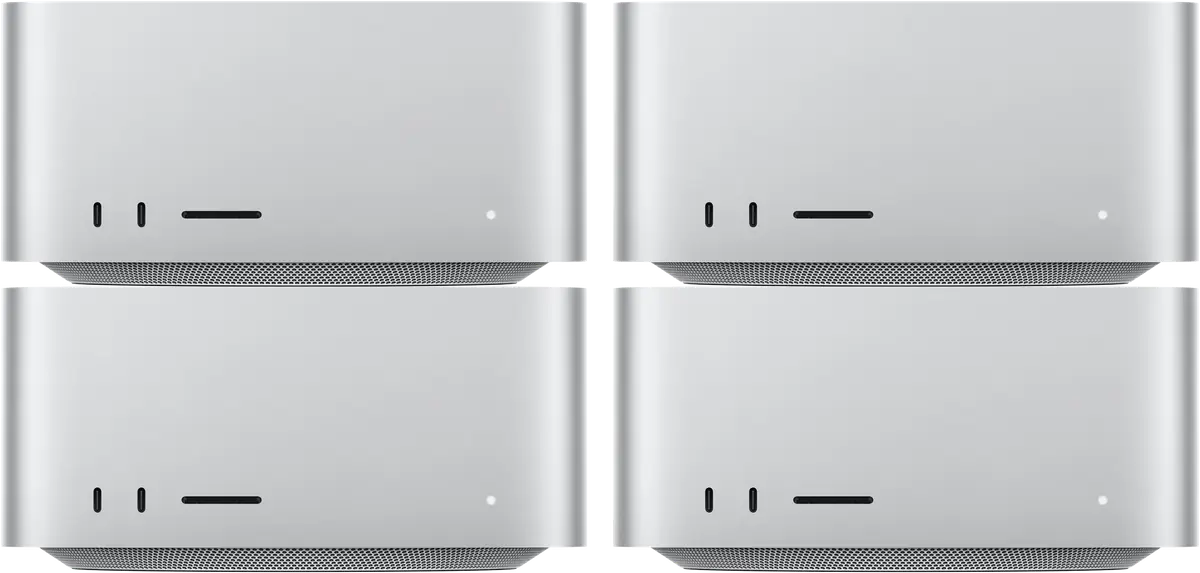 Vier Apple Mac Studio mit M5 Ultra als Cluster