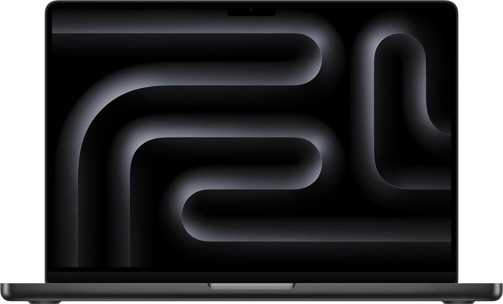 Apple MacBook Pro 14 Zoll mit M6 in Space Schwarz, Frontansicht aufgeklappt