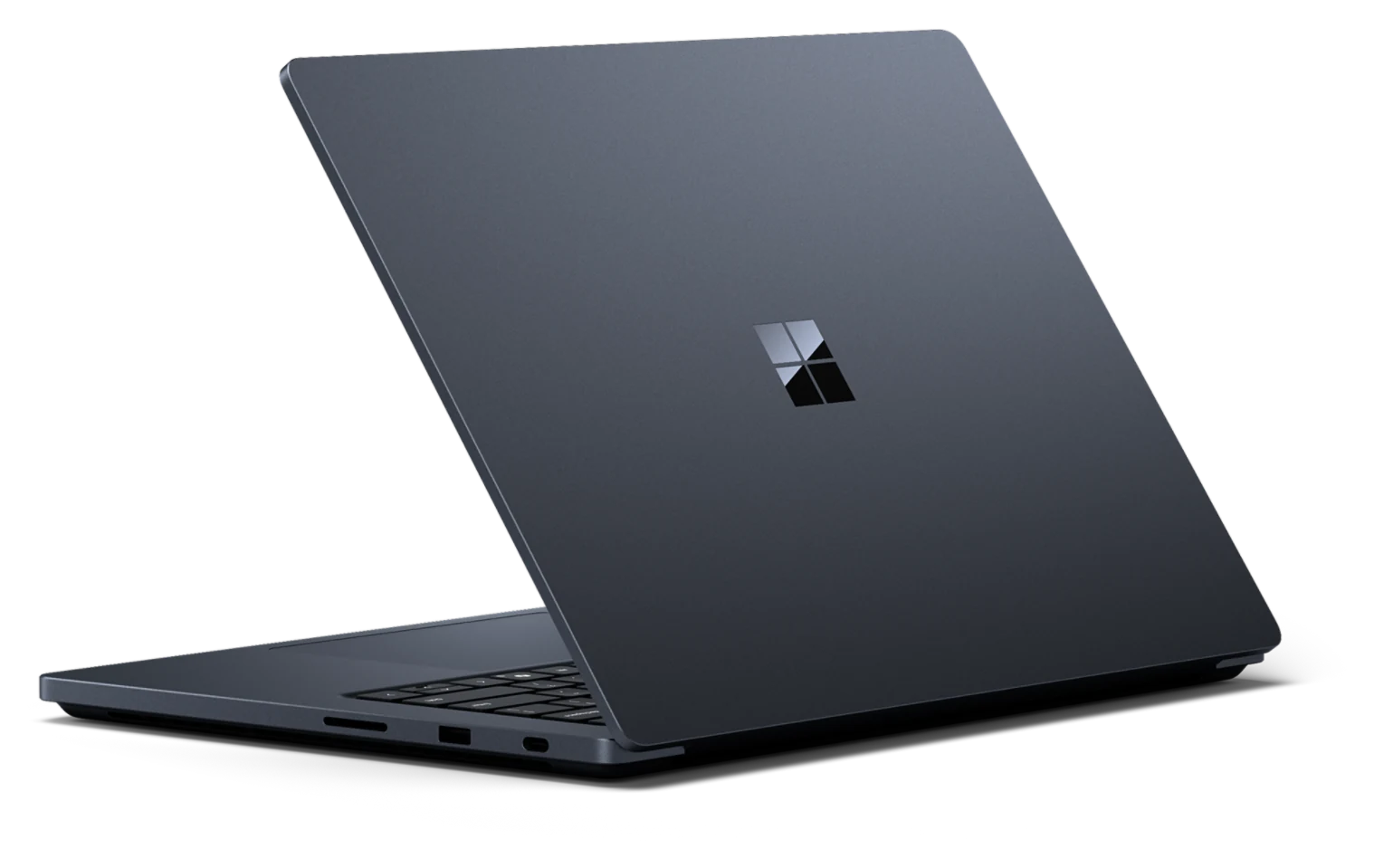 Microsoft Surface Laptop Ultra for Business mit NVIDIA RTX Spark in Nightfall - 15-Zoll-Notebook, Rückansicht aufgeklappt